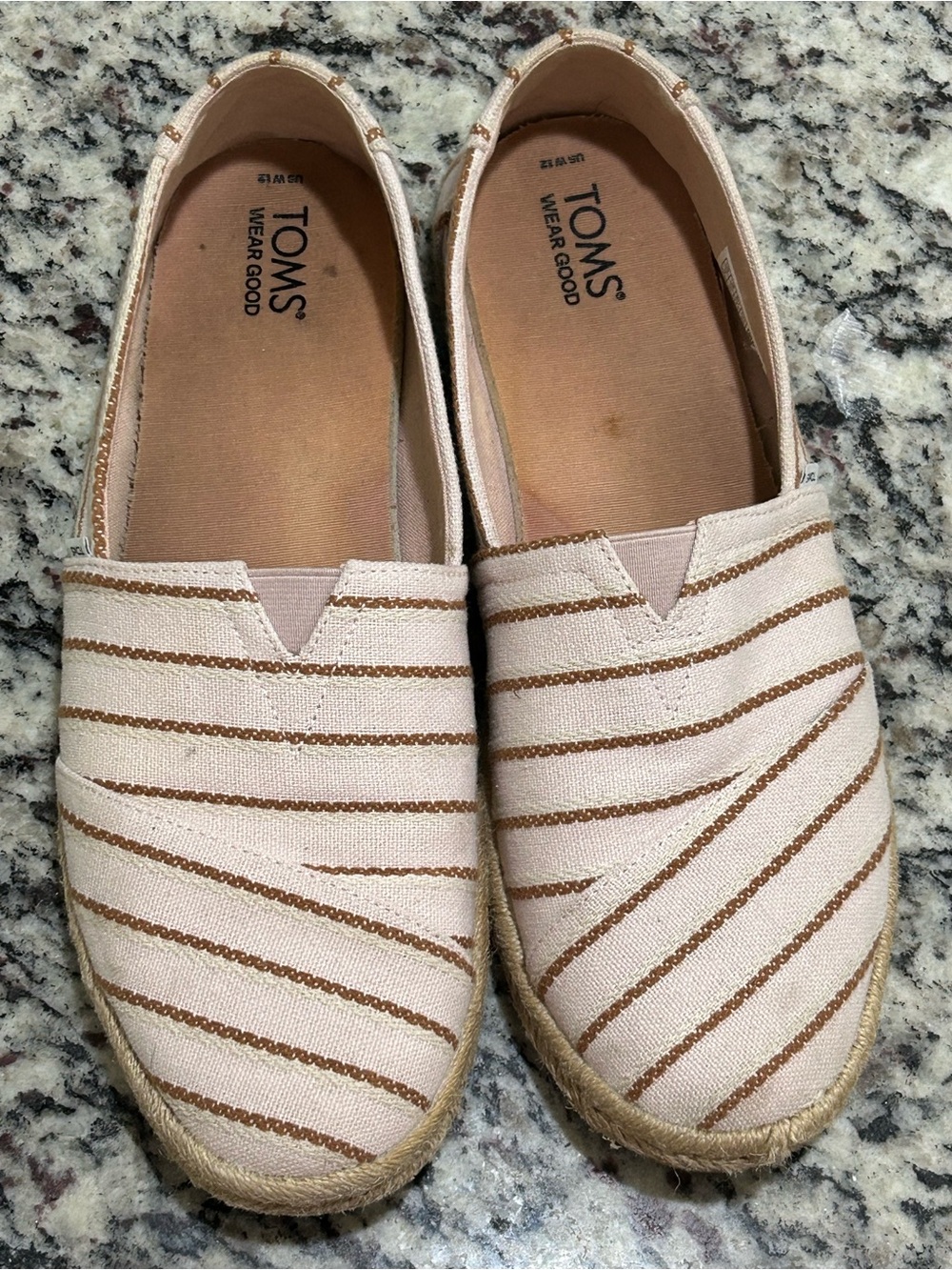 TOMS Women’s Cream Canvas Slip-On Espadrilles with Brown Stripes